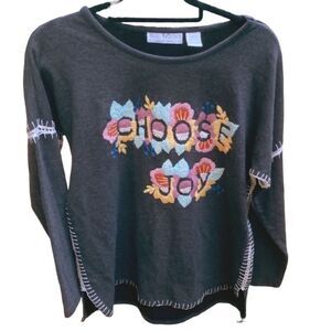 Bleu Bayou Wm’s Sz Sm Heather Grey Hand Embroidered CHOOSE JOY Crew Sweatshirt